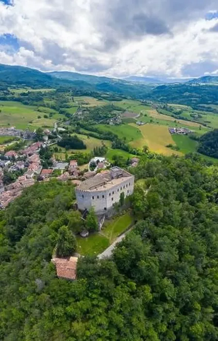 Framed Print : Aerial view of the Castello dal Verme in Zavattarello town Framed Print : Aerial view of the Castello dal Verme in Zavattarello town