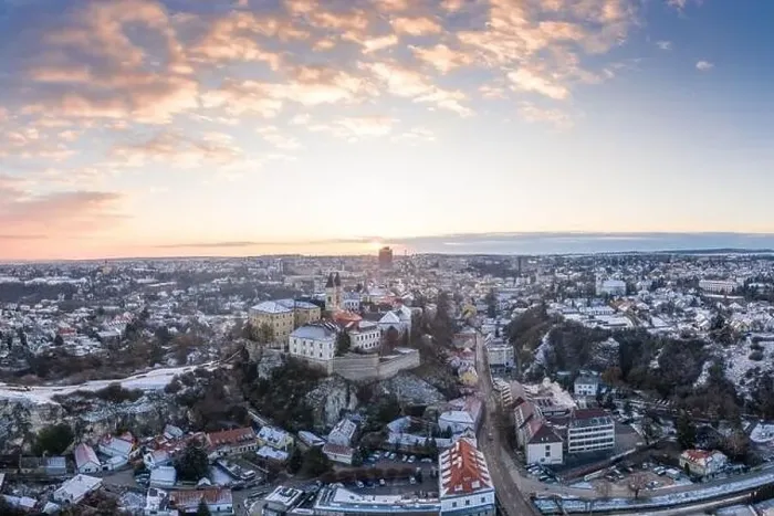 Framed Print : Aerial view of Castle in Veszprem in winter