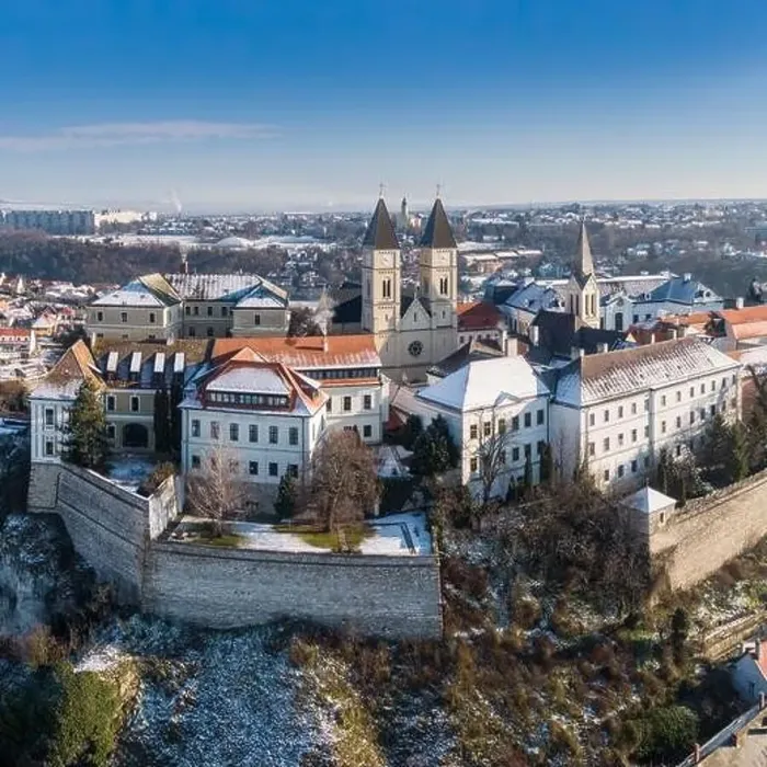 Framed Print : Aerial view of Castle in Veszprem in winter Framed Print : Aerial view of Castle in Veszprem in winter