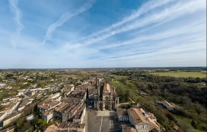 Framed Print : Aerial view, Cathedral of Bazas film by drone, Gironde, Aquitaine, France, Europe