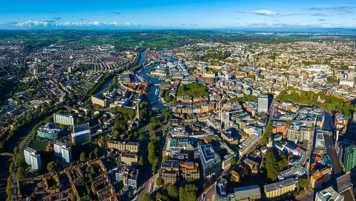 Framed Print : Aerial view of central Bristol in sunny morning, England Framed Print : Aerial view of central Bristol in sunny morning, England