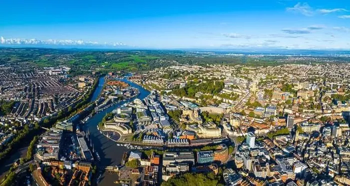 Framed Print : Aerial view of central Bristol in sunny morning, England Framed Print : Aerial view of central Bristol in sunny morning, England