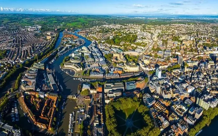 Framed Print : Aerial view of central Bristol in sunny morning, England Framed Print : Aerial view of central Bristol in sunny morning, England