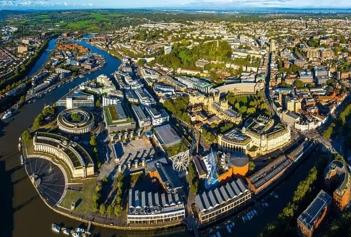Framed Print : Aerial view of central Bristol in sunny morning, England Framed Print : Aerial view of central Bristol in sunny morning, England