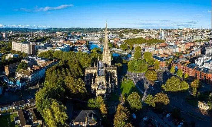 Framed Print : Aerial view of central Bristol in sunny morning, England Framed Print : Aerial view of central Bristol in sunny morning, England
