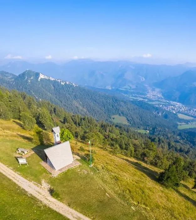 Framed Print : Aerial view of the Chiesetta degli Alpini of Monte Blum and Cima Paré