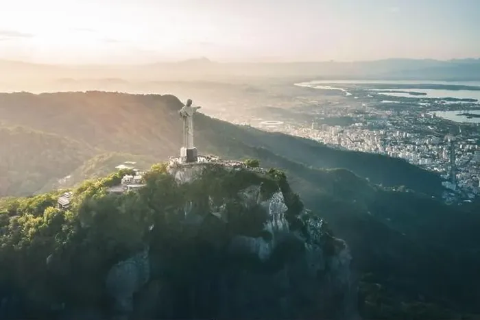 Framed Print : Aerial view of Christ the Redeemer Statue on top of Corcovado Mountain and downtown Rio - Rio de Janeiro, Brazil Framed Print : Aerial view of Christ the Redeemer Statue on top of Corcovado Mountain and downtown Rio - Rio de Janeiro, Brazil