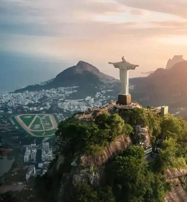 Framed Print : Aerial view of Christ the Redeemer Statue and Corcovado Mountain with Hipodromo da Gavea Framed Print : Aerial view of Christ the Redeemer Statue and Corcovado Mountain with Hipodromo da Gavea