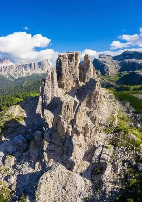 Framed Print : Aerial view of the Cinque Torri from above at sunrise. Cortina d'Ampezzo, Belluno province, Dolomites, Veneto, Italy Framed Print : Aerial view of the Cinque Torri from above at sunrise. Cortina d'Ampezzo, Belluno province, Dolomites, Veneto, Italy