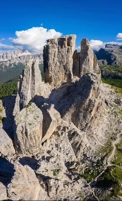 Framed Print : Aerial view of the Cinque Torri from above at sunrise. Cortina d'Ampezzo, Belluno province, Dolomites, Veneto, Italy Framed Print : Aerial view of the Cinque Torri from above at sunrise. Cortina d'Ampezzo, Belluno province, Dolomites, Veneto, Italy