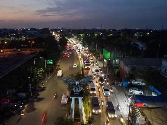 Framed Print : Aerial view of the city traffics at the Jakarta at night Framed Print : Aerial view of the city traffics at the Jakarta at night