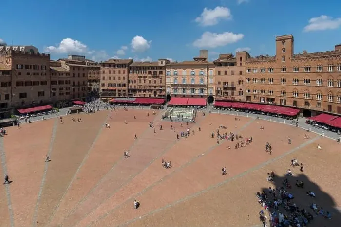 Framed Print : Aerial view of the cityscapes in Siena, Piazza del Campo in Siena city center