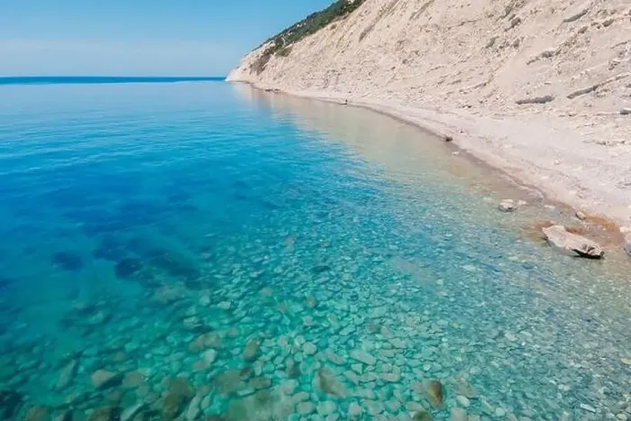 Framed Print : Aerial view of coastline with transparent sea and beach. Summer day on Black sea Framed Print : Aerial view of coastline with transparent sea and beach. Summer day on Black sea