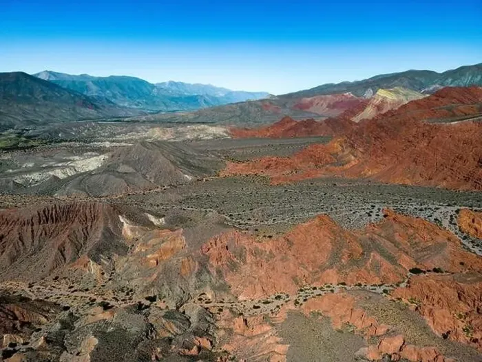 Framed Print : Aerial view of the colorful hiking area Quebrada de las Señoritas in Jujuy Framed Print : Aerial view of the colorful hiking area Quebrada de las Señoritas in Jujuy