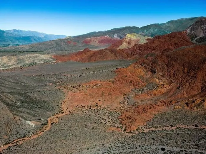 Framed Print : Aerial view of the colorful hiking area Quebrada de las Señoritas in Jujuy Framed Print : Aerial view of the colorful hiking area Quebrada de las Señoritas in Jujuy