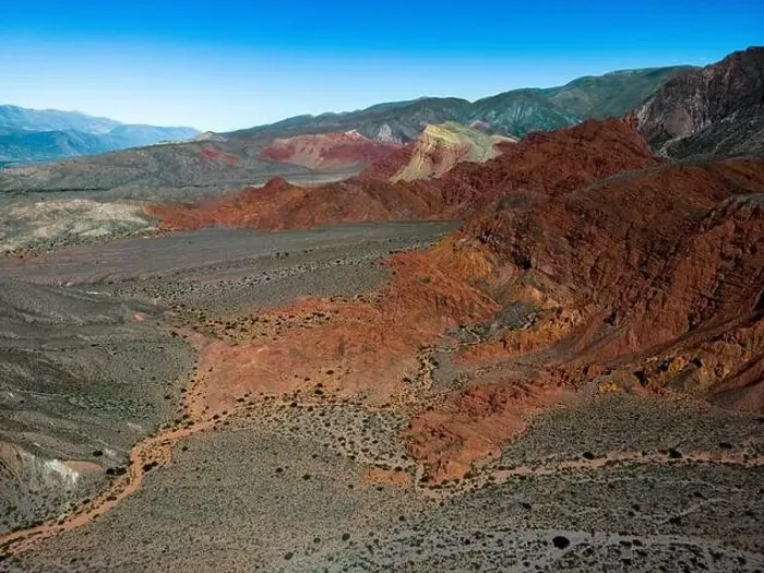 Framed Print : Aerial view of the colorful hiking area Quebrada de las Señoritas in Jujuy Framed Print : Aerial view of the colorful hiking area Quebrada de las Señoritas in Jujuy
