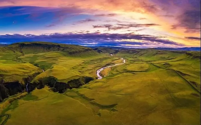 Framed Print : Aerial view of a colorful sunset above Fjadrargljufur canyon in Iceland Framed Print : Aerial view of a colorful sunset above Fjadrargljufur canyon in Iceland
