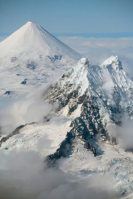 Framed Print : Aerial view of conical snow-covered Shishaldin Volcano, with Isanotski in foreground, Unimak Island, Alaska, USA Framed Print : Aerial view of conical snow-covered Shishaldin Volcano, with Isanotski in foreground, Unimak Island, Alaska, USA
