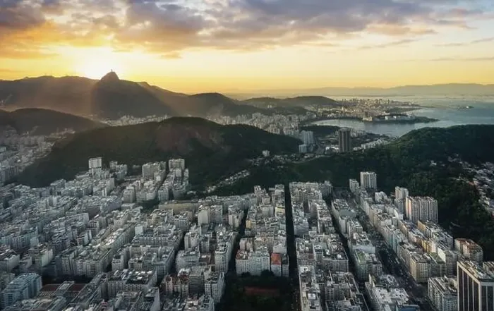 Framed Print : Aerial view of Copacabana at sunset with Corcovado Mountain - Rio de Janeiro, Brazil Framed Print : Aerial view of Copacabana at sunset with Corcovado Mountain - Rio de Janeiro, Brazil