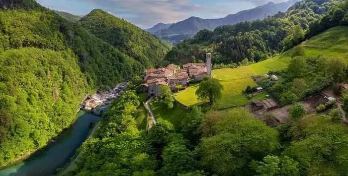 Framed Print : Aerial view of Cornello dei Tasso, enchanting old village in Brembana valley, Bergamo province, Lombardy, Italy Framed Print : Aerial view of Cornello dei Tasso, enchanting old village in Brembana valley, Bergamo province, Lombardy, Italy