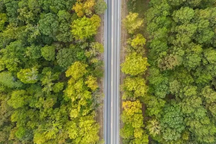 Framed Print : Aerial view from above of country road through the green summer forest in Autumn Framed Print : Aerial view from above of country road through the green summer forest in Autumn