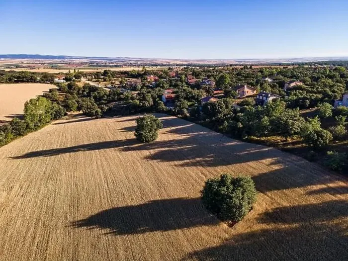 Framed Print : Aerial view of the countryside of Castilla with houses among the trees. Segovia Framed Print : Aerial view of the countryside of Castilla with houses among the trees. Segovia