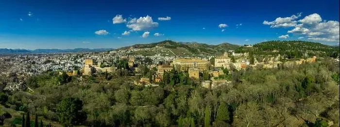 Framed Print : Aerial view of the courtyard of the Palace of Charles V in Granada Spain with the surrounding Arab garden in Framed Print : Aerial view of the courtyard of the Palace of Charles V in Granada Spain with the surrounding Arab garden in