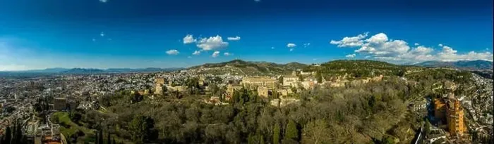Framed Print : Aerial view of the courtyard of the Palace of Charles V in Granada Spain with the surrounding Arab garden in Framed Print : Aerial view of the courtyard of the Palace of Charles V in Granada Spain with the surrounding Arab garden in