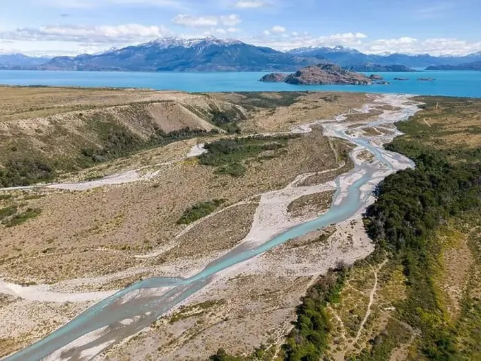 Framed Print : Aerial View of a creek flowing to the beautiful Lago General Carrera in southern Chile - Traveling the Carretera Framed Print : Aerial View of a creek flowing to the beautiful Lago General Carrera in southern Chile - Traveling the Carretera