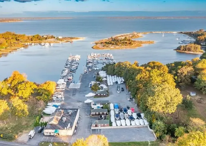 Framed Print : Aerial view of Mill Creek Marina, Sag Harbor, NY