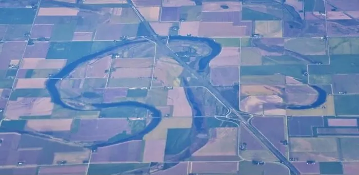 Framed Print : Aerial view of crop circles and squares over midwest states on flight over Colorado