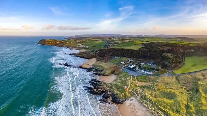 Framed Print : Aerial view of Culdaff Beach in Donegal Ireland Framed Print : Aerial view of Culdaff Beach in Donegal Ireland
