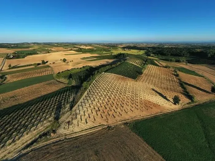 Framed Print : Aerial view of cultivated fields in Monferrato area during a sunny afternoon, Piedmont, northern Italy Framed Print : Aerial view of cultivated fields in Monferrato area during a sunny afternoon, Piedmont, northern Italy