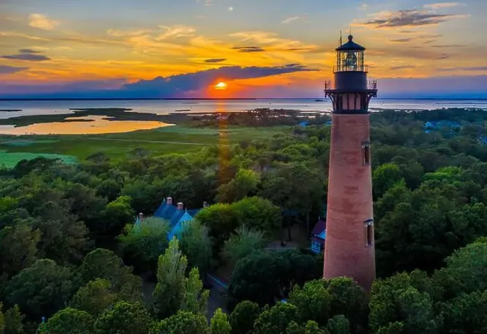 Framed Print : Aerial view of Currituck Beach Lighthouse at sunset near Corolla, North Carolina (Outer Banks) Framed Print : Aerial view of Currituck Beach Lighthouse at sunset near Corolla, North Carolina (Outer Banks)