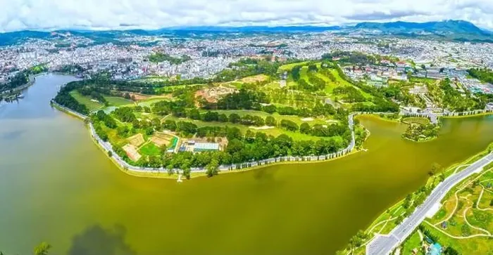 Framed Print : Aerial view of Da Lat city beautiful tourism destination in central highlands Vietnam Framed Print : Aerial view of Da Lat city beautiful tourism destination in central highlands Vietnam