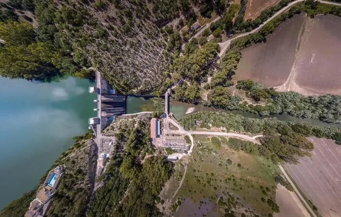 Framed Print : Aerial view of a dam in Andalusia Framed Print : Aerial view of a dam in Andalusia