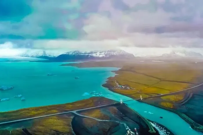 Framed Print : Aerial view of Diamond Beach Iceland Europe