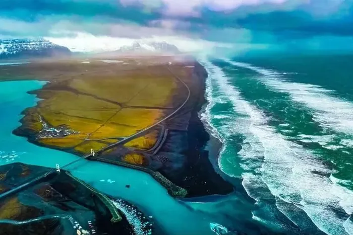 Framed Print : Aerial view of Diamond Beach Iceland Europe