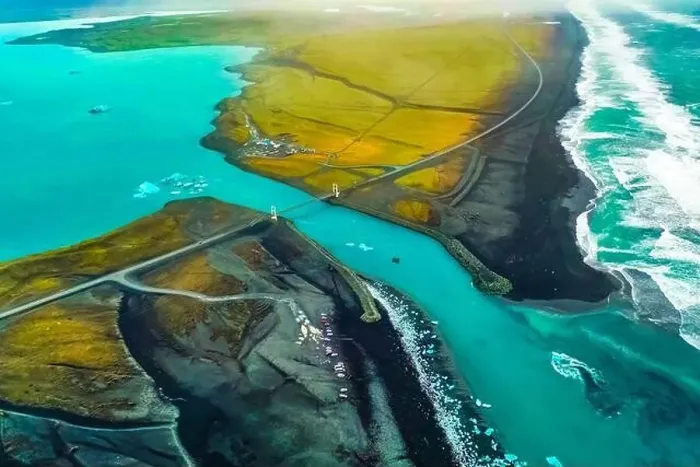 Framed Print : Aerial view of Diamond Beach Iceland Europe