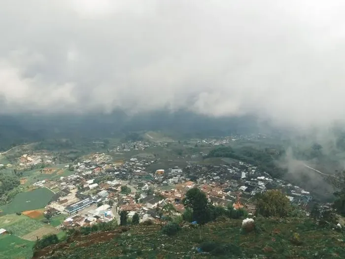 Framed Print : Aerial view of Dieng village at Wonosobo with mountain around it Framed Print : Aerial view of Dieng village at Wonosobo with mountain around it