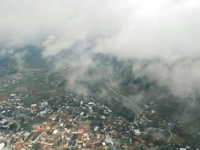 Framed Print : Aerial view of Dieng village at Wonosobo with mountain around it Framed Print : Aerial view of Dieng village at Wonosobo with mountain around it