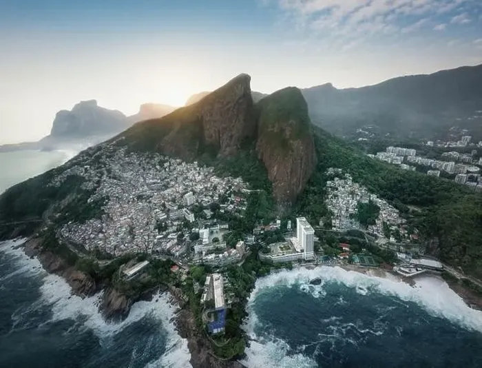 Framed Print : Aerial view of Dois Irmaos Mountain (Morro Dois Irmaos) with Vidigal Favela - Rio de Janeiro, Brazil Framed Print : Aerial view of Dois Irmaos Mountain (Morro Dois Irmaos) with Vidigal Favela - Rio de Janeiro, Brazil