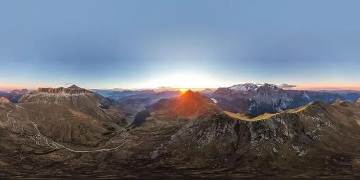 Framed Print : Aerial view of the Dolomites mountain range and Lake Fedaia during dawn. South Tyrol Italy in the fall