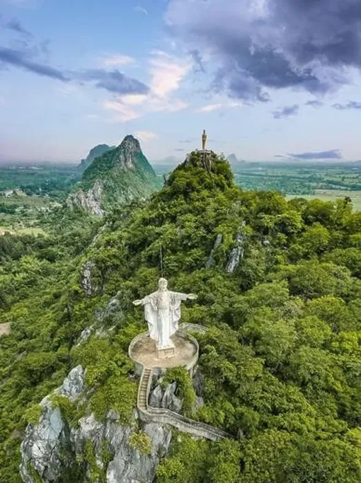 Framed Print : Aerial view of Don Sai, Christ Redeemer statue, in Ratchaburi, Thailand, south east asia Framed Print : Aerial view of Don Sai, Christ Redeemer statue, in Ratchaburi, Thailand, south east asia