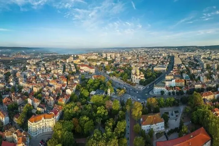 Framed Print : Aerial view above downtown of Varna Framed Print : Aerial view above downtown of Varna