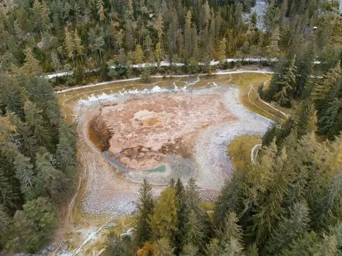 Framed Print : Aerial View of the dried-up Green Lake in St. Katharein Tragöß, Styria, Austria Framed Print : Aerial View of the dried-up Green Lake in St. Katharein Tragöß, Styria, Austria