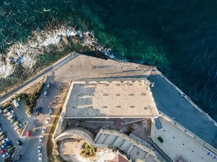 Framed Print : Aerial top view by drone of Chania city, Crete island, Greece Framed Print : Aerial top view by drone of Chania city, Crete island, Greece