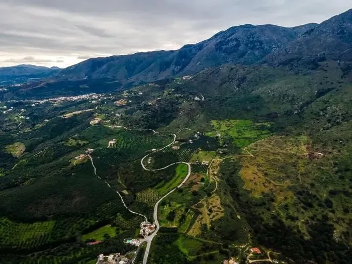 Framed Print : Aerial top view with a drone of the Cretan landscape with mountains Framed Print : Aerial top view with a drone of the Cretan landscape with mountains