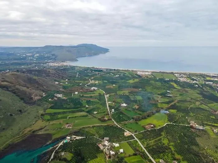Framed Print : Aerial top view by drone of cretan landscape with sea Framed Print : Aerial top view by drone of cretan landscape with sea