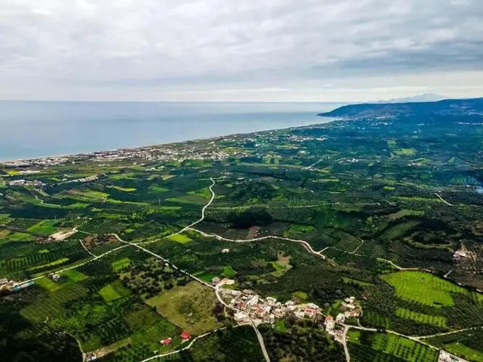 Framed Print : Aerial top view by drone of cretan landscape with sea Framed Print : Aerial top view by drone of cretan landscape with sea